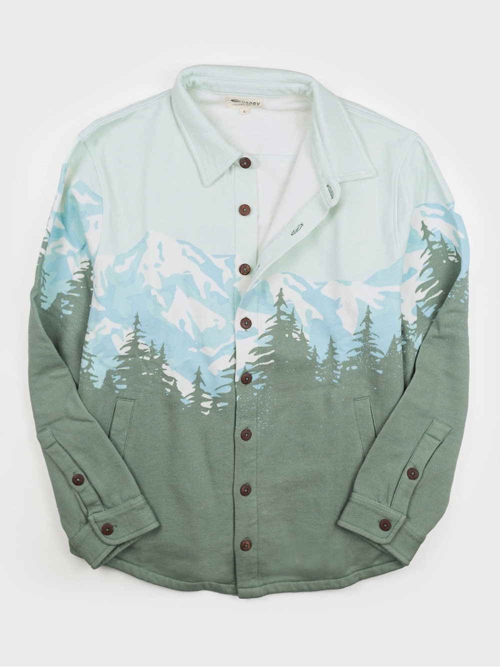 Men's Happy Earth Cascadia Fleece Blanket Shirt Mountain Print Organic Cotton